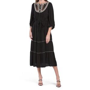 MAX STUDIO Rayon Embroidered Elbow Sleeve Dress Size Small